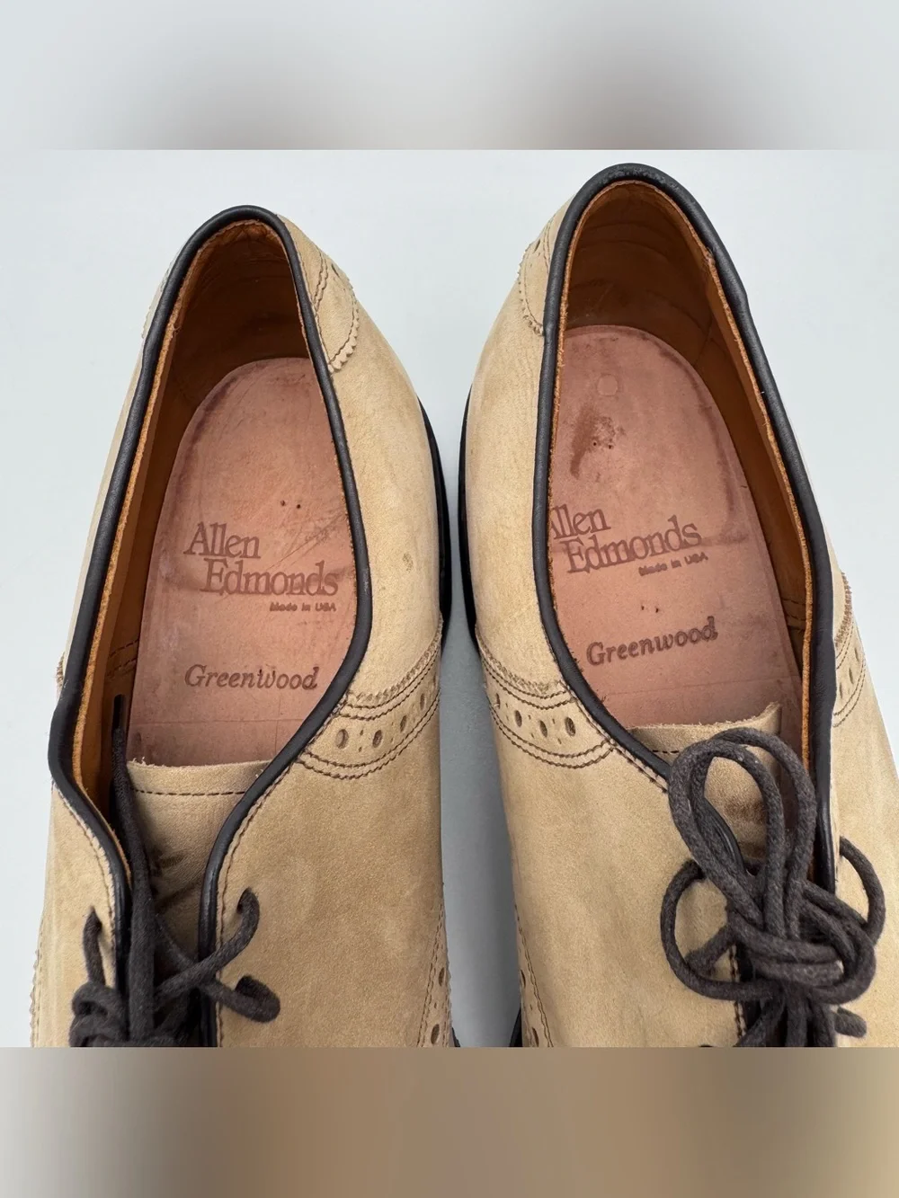 Allen Edmonds Greenwood Tan Suede Saddle Oxford Shoes Men's Size 10.5 A